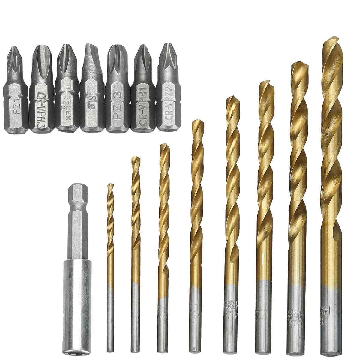 18PCS Drill Bit Set Phillips Pozidriv Slotted Bits HSS Twist Drill and Countersink Bit with 60mm Extension Rod with Plastic Stor