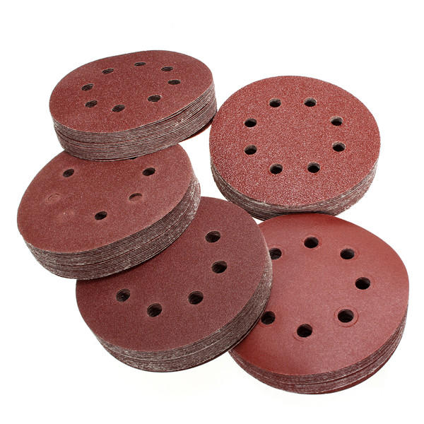 100pcs 125mm 8 Holes Abrasive Sand Discs 60-240 Grit Sanding Papers COD