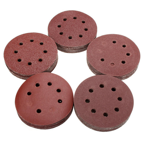 100pcs 125mm 8 Holes Abrasive Sand Discs 60-240 Grit Sanding Papers COD