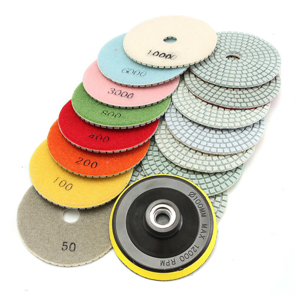 16pcs 4 Inch 50 to 10000 Grit Diamond Polishing Pad for Granite Stone Concrete Marble