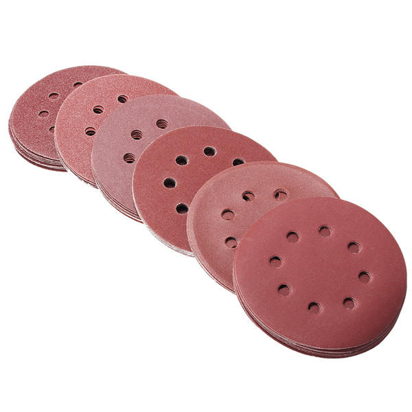 60Pcs 5 Inch 8-hole Hook Loop Sanding Discs Sandpaper 60/80/120/180/240/320 Grit