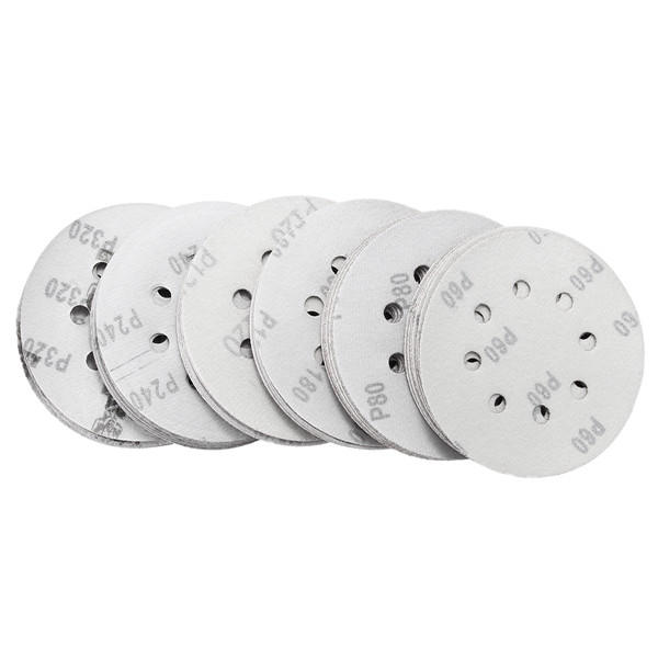 60Pcs 5 Inch 8-hole Hook Loop Sanding Discs Sandpaper 60/80/120/180/240/320 Grit