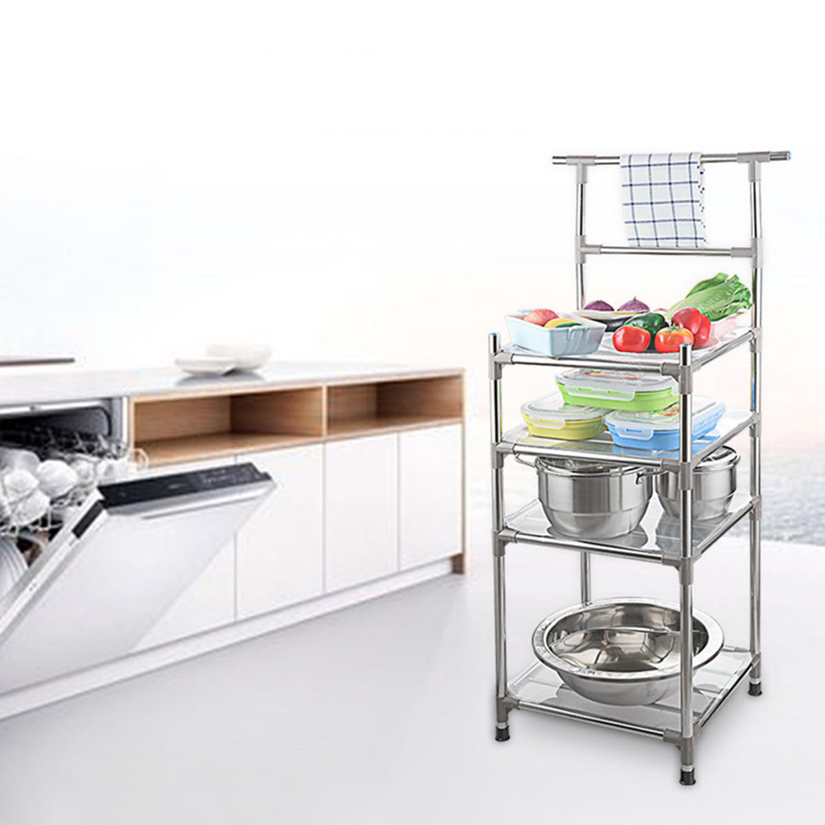 3/4 Layers Free-standing Stainless Steel Kitchen Rack Sheelf Pot Storage Holder C