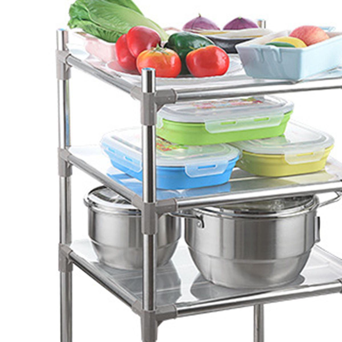 3/4 Layers Free-standing Stainless Steel Kitchen Rack Sheelf Pot Storage Holder C