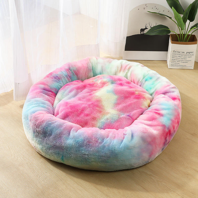 Plush Round Soft Pet Bed Flush Kennel Nest Cats Dogs Warm Comfortable Sleeping Pads