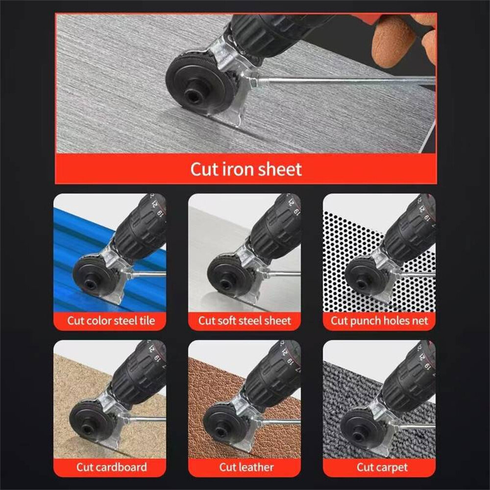 Universal Electric Drill Plate Cutter Set Robust Metal Shear Attachment for Iron Steel Copper Aluminum Sheets up to 1.5mm Essent