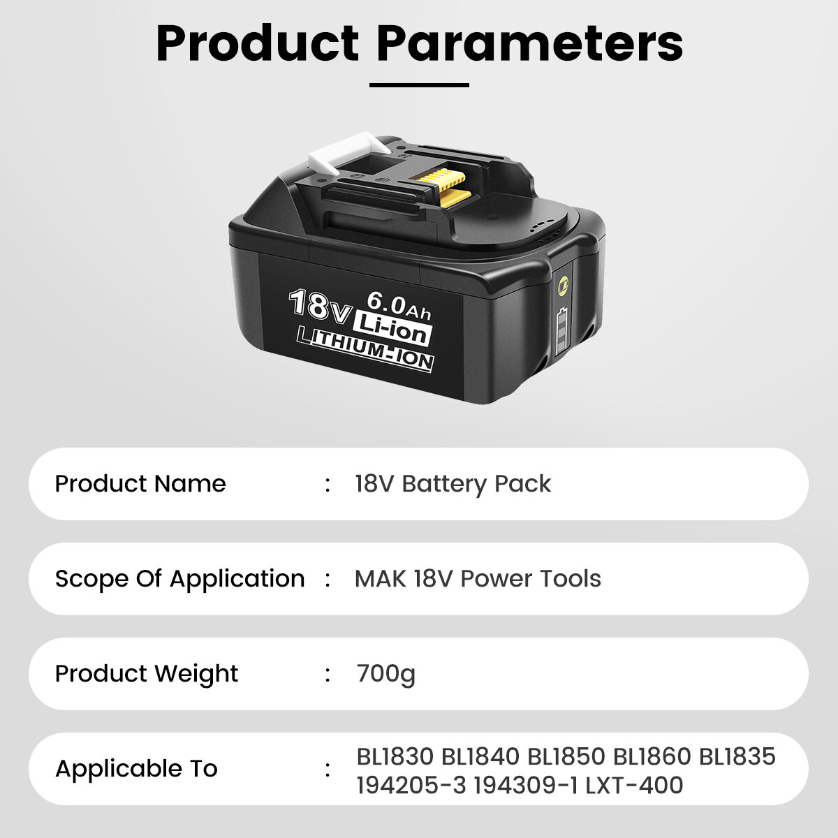 18V 3.0Ah-6.0Ah Battery Replacement for Mak 18V BL1830 BL1840 BL1850 BL1860 BL1835 194205-3 194309-1 LXT-400 Cordless Battery Po