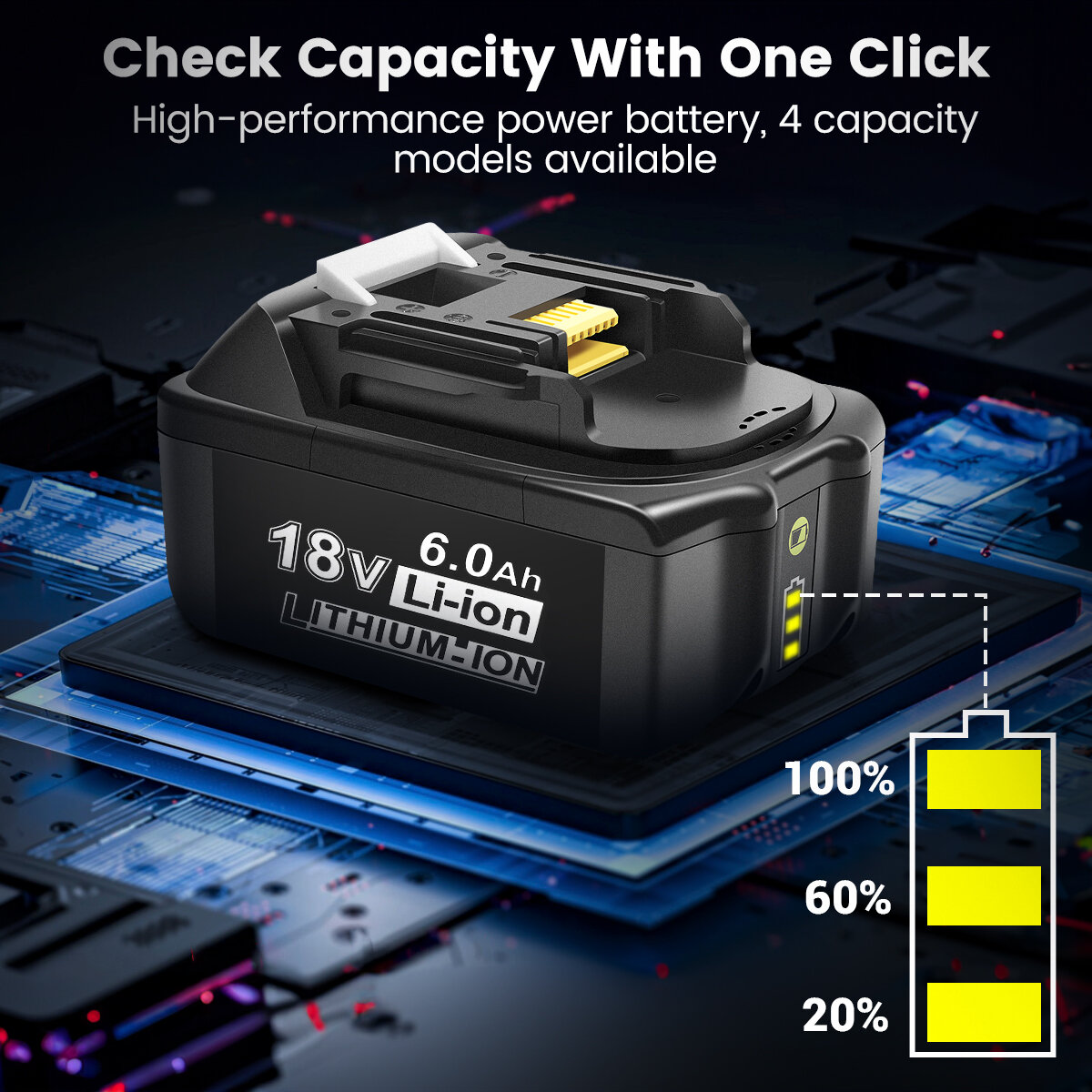 18V 3.0Ah-6.0Ah Battery Replacement for Mak 18V BL1830 BL1840 BL1850 BL1860 BL1835 194205-3 194309-1 LXT-400 Cordless Battery Po