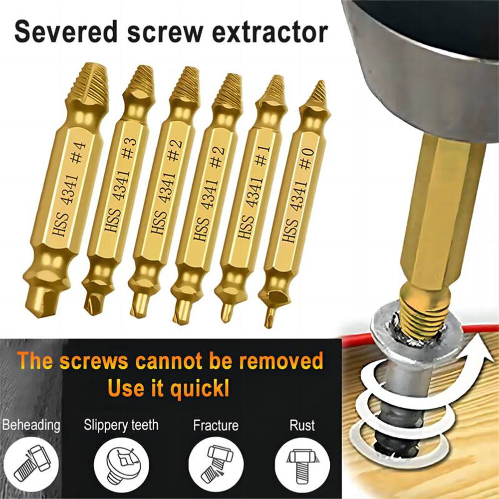 6PCS Damaged Screw Extractor Set Easy Out Bolt Extractor Set Double Head Screw Remover Tools Broken Head Screw Removers High Spe