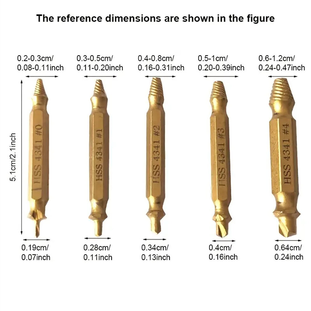 6PCS Damaged Screw Extractor Set Easy Out Bolt Extractor Set Double Head Screw Remover Tools Broken Head Screw Removers High Spe