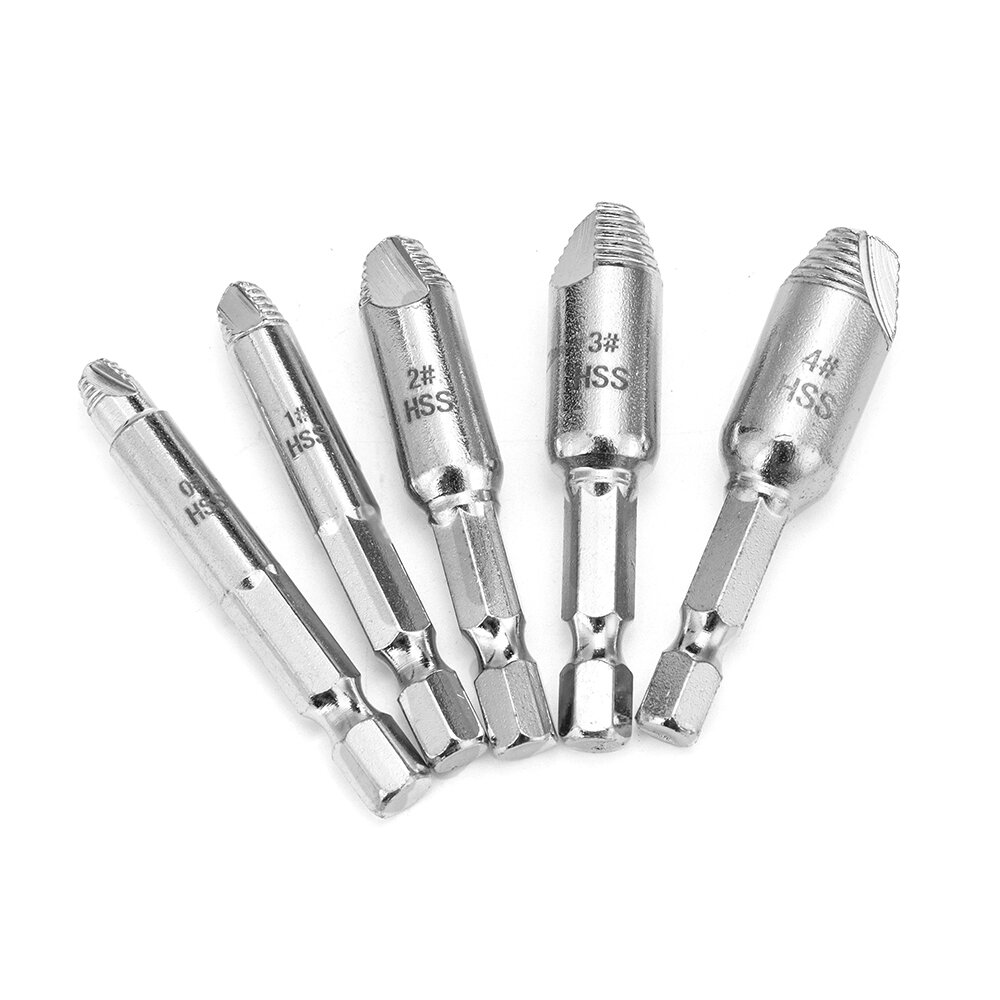 5 Piece Hexagonal Shank Single Head Damaged Screw Extractor Iron Stripped Broken Screw Bolt Remover Puller Easy Removal Tool Set