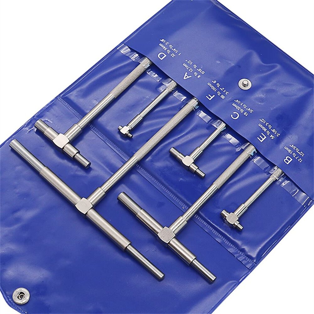 6PCS Telescopic Precision Gauge Set 8-150 mm Internal T Bore Hole Gauge Set Plated Square Head Telescopic Gauge Micrometer Measu