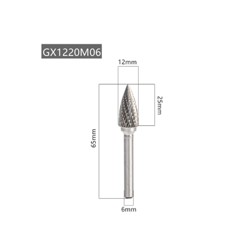 GX1220M06 6mm Head Tungsten Carbide Alloy Rotary File Tool Point Burr Die Grinder Abrasive Tool Drill Milling Carving Bit