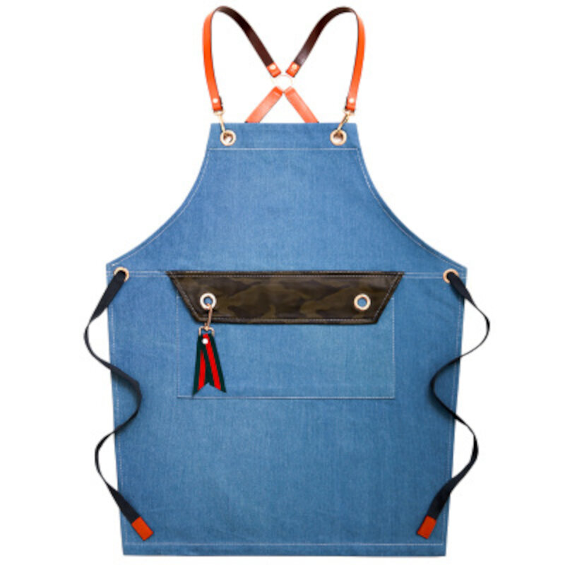 Denim Work Apron Washable Dust-proof Apron Pocket With Flap For Craftsman Carpenter Mason