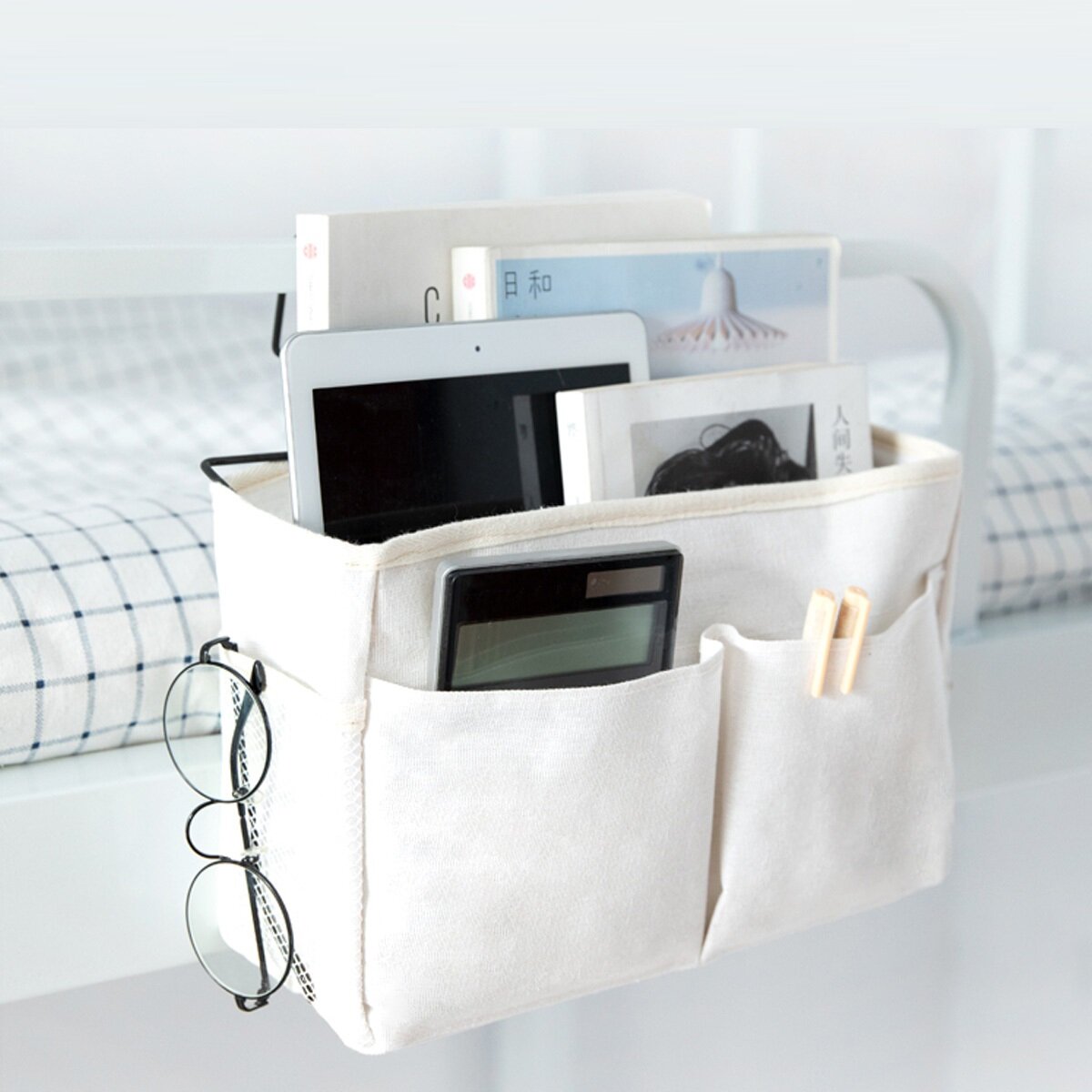 Bedside Hanging Basket Canvass Pocket Sundry Storage Bag Large-capacity Organizer