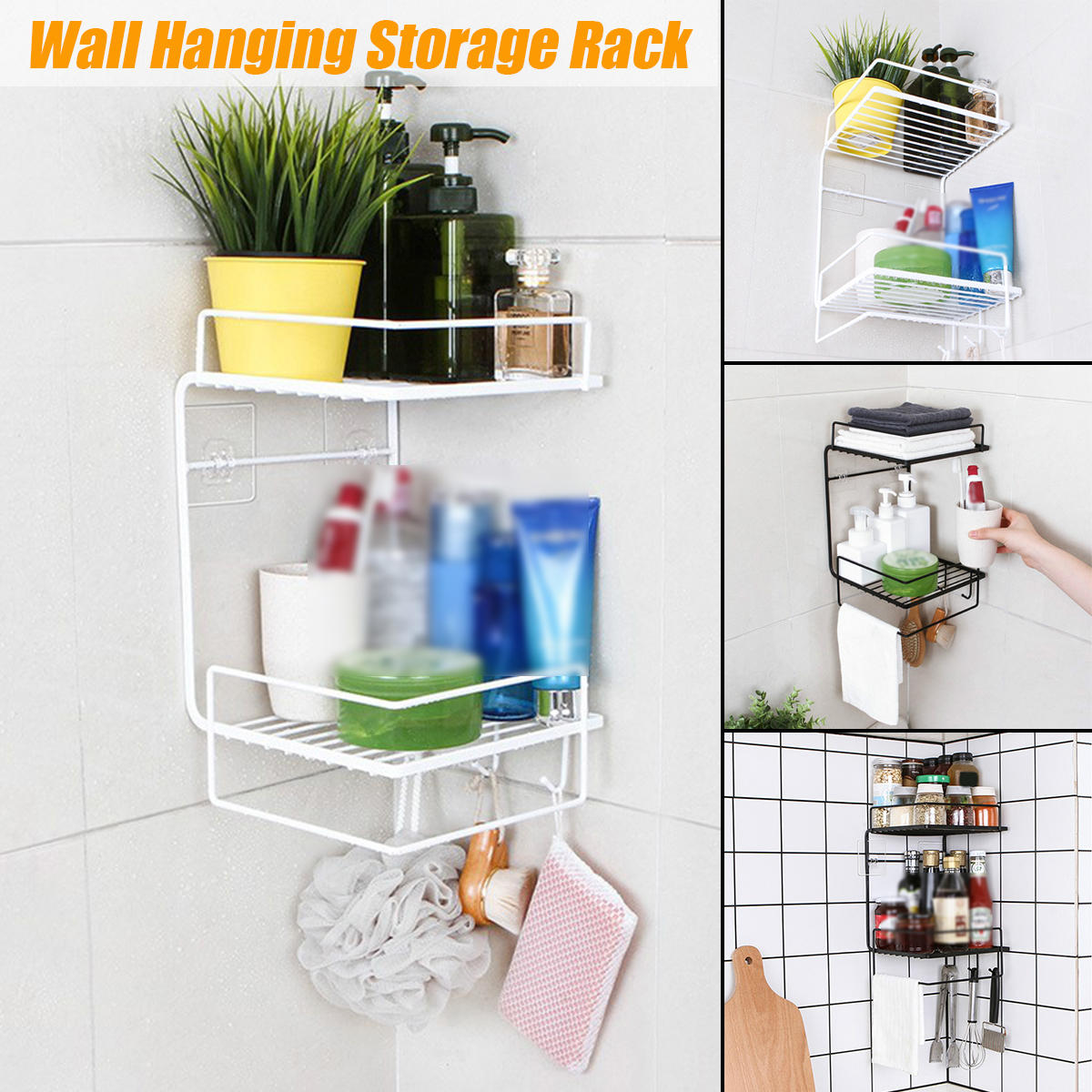 Bathroom Shelf Perforation-Free Wall-Mounted Kitchen Shelf Toilet Shelf Wall Corner Shelf Rack