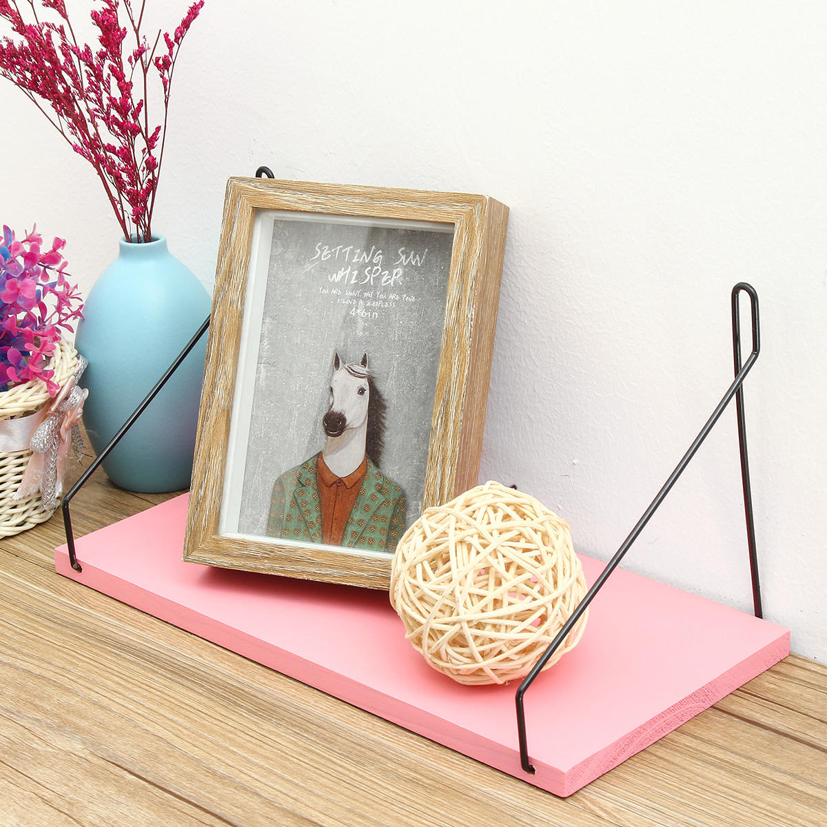 1PC Length 30CM/40CM/50CM Pink Wall Mounted Industrial Retro Assemble Wood Shelf Organization For Indoor Decorations Shelf Brack