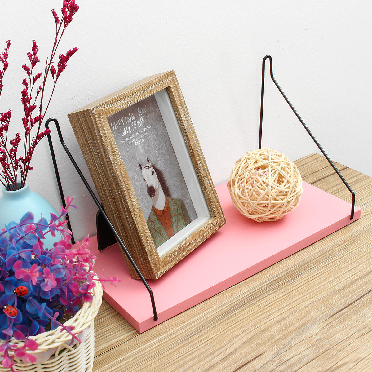 1PC Length 30CM/40CM/50CM Pink Wall Mounted Industrial Retro Assemble Wood Shelf Organization For Indoor Decorations Shelf Brack