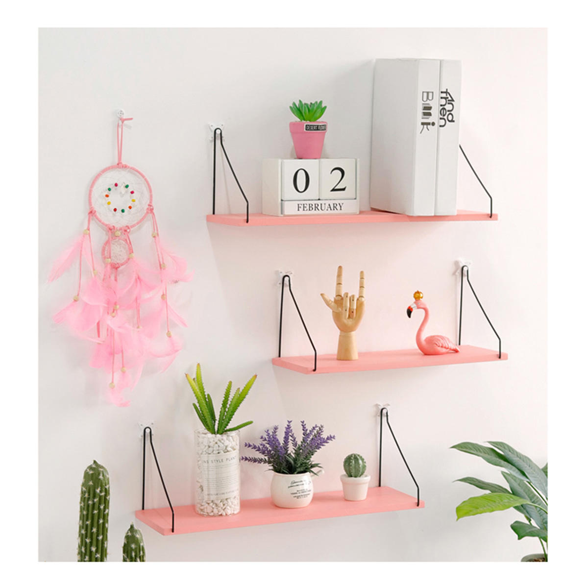 1PC Length 30CM/40CM/50CM Pink Wall Mounted Industrial Retro Assemble Wood Shelf Organization For Indoor Decorations Shelf Brack