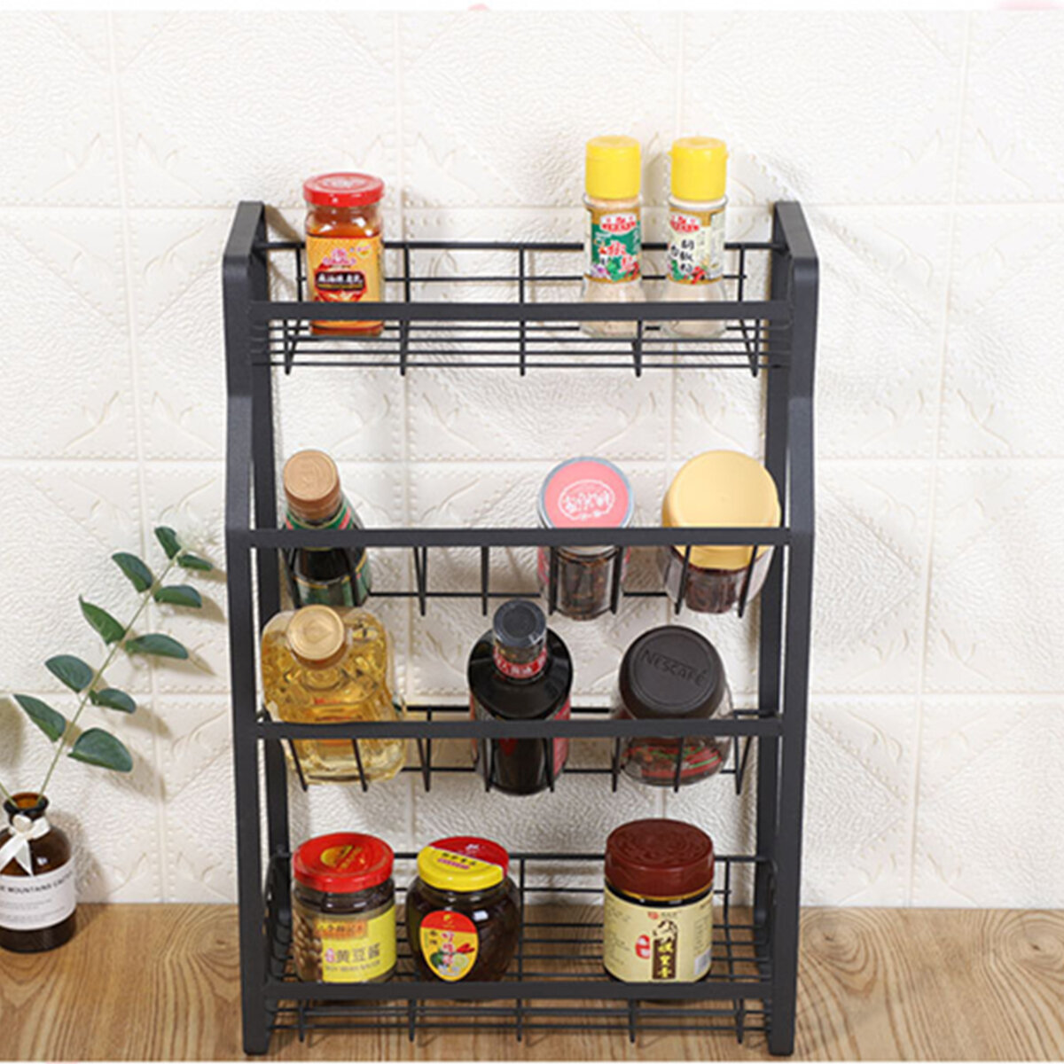 4 Tier Kitchen Spice Rack Standing Holder Jar Organiser Storage Spice Shelf COD