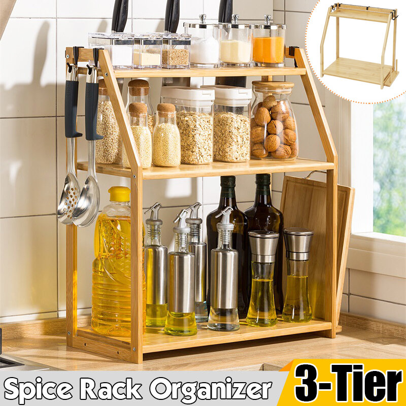 2/3 Layer Spice Rack Storage Organizer Seasoning Bottle Stand Shelf Holder COD